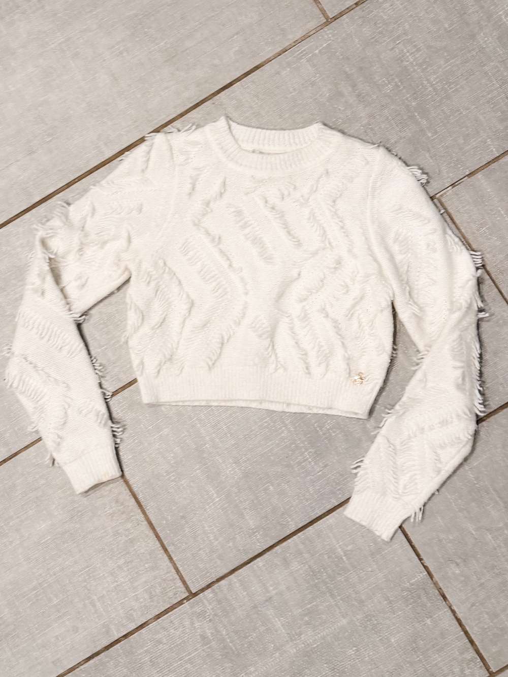 Milly fringe crop sweater, size P, white